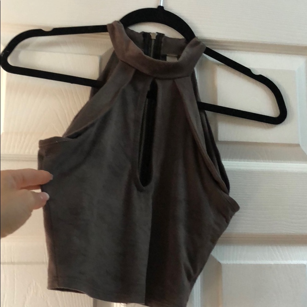 Faux suede grey keyhole crop top